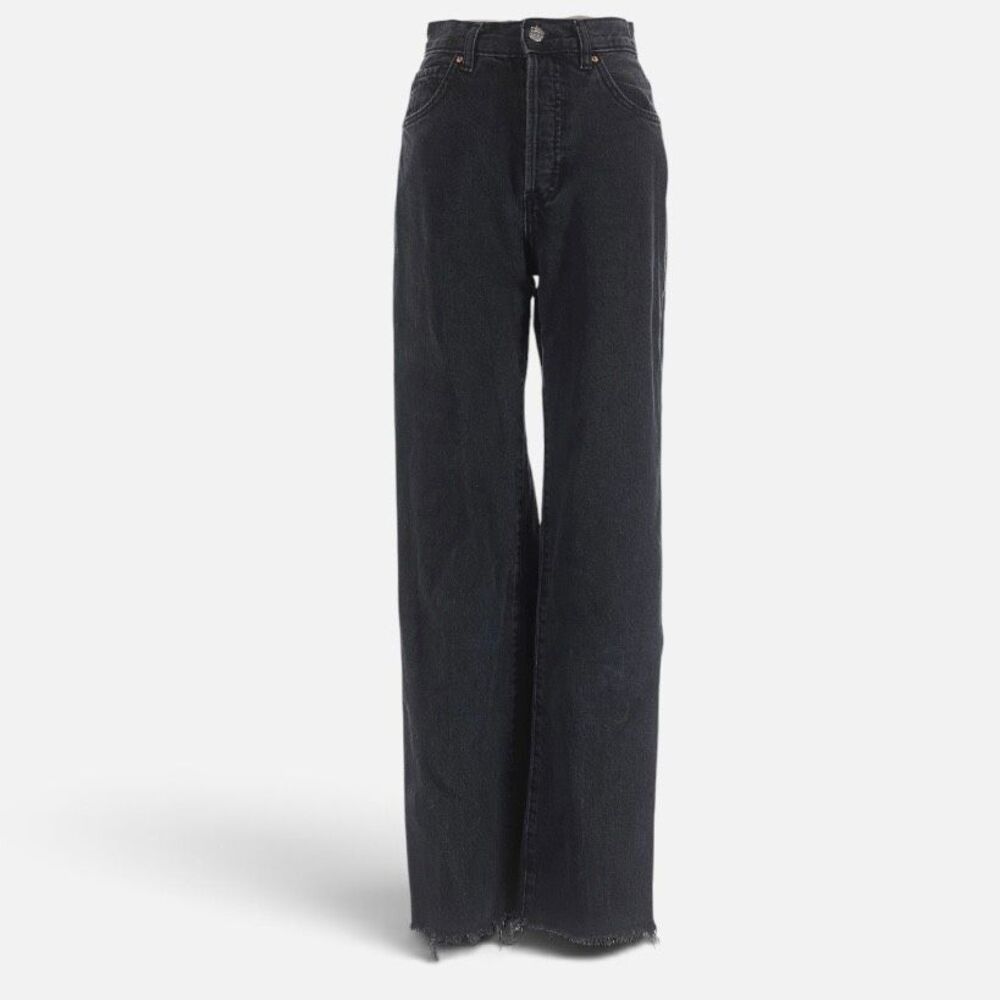 MNG Mango Wide Jeans Leg High Rise Black Grey Denim 24” 1 Nora